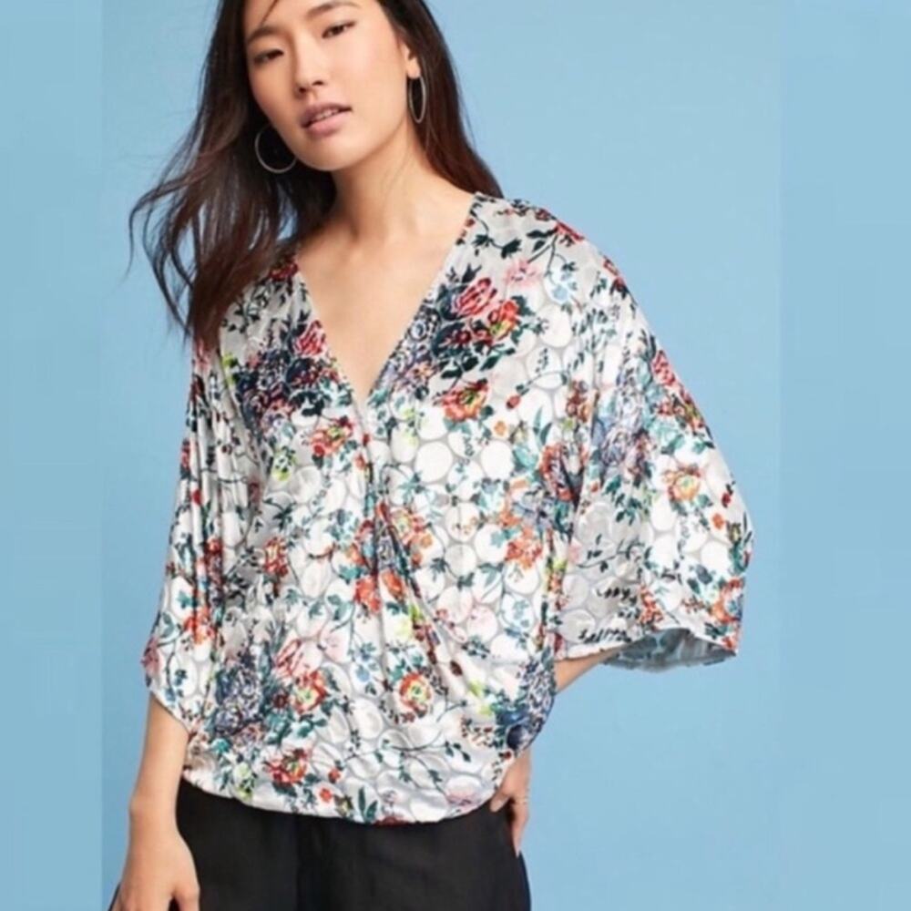 Maeve Anthropologie Zuni Silk Velvet Wrap Top